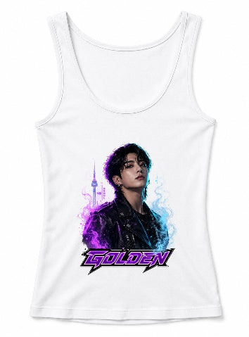 Golden Cyberpunk K-Pop Idol Leather Jacket GraphicGolden Cyberpunk K-Pop Idol Leather Jacket Graphic
