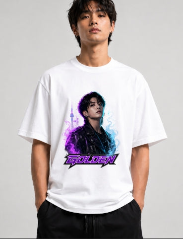 Golden Cyberpunk K-Pop Idol Leather Jacket GraphicGolden Cyberpunk K-Pop Idol Leather Jacket Graphic