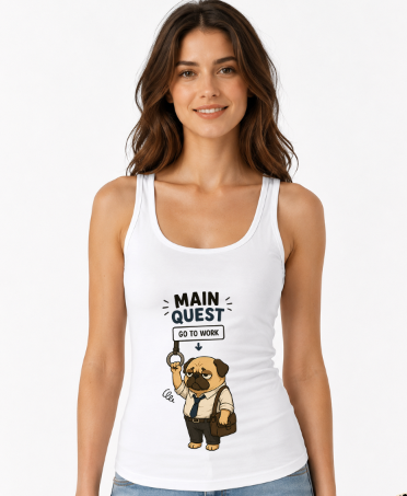 Main Quest Go To Work Funny Commute Pug Gamer Office Humor