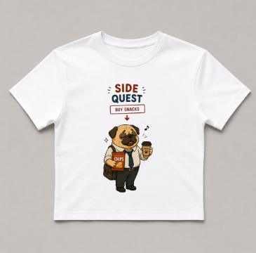 Side Quest Buy Snacks Funny Happy Pug Gamer Office Humor