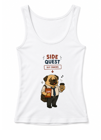 Side Quest Buy Snacks Funny Happy Pug Gamer Office Humor