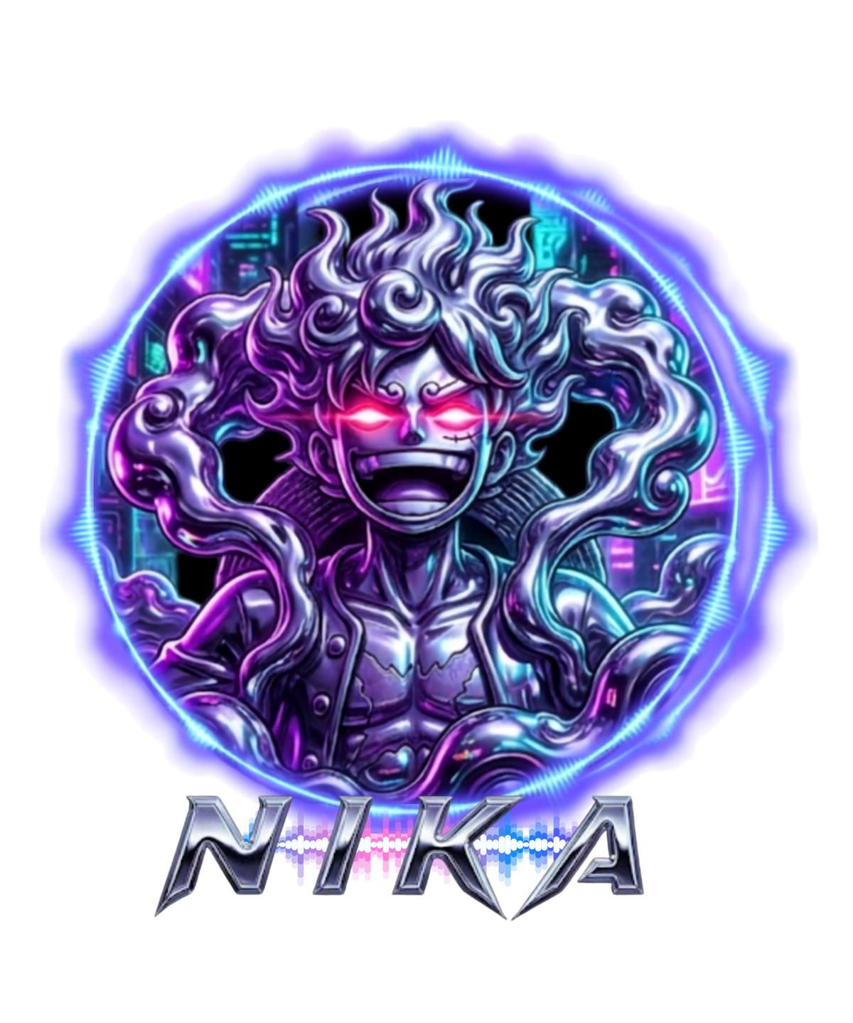 Sun God Nika Gear 5 Chrome Cyberpunk Synthwave Art