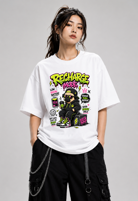 Recharge Mode Low Social Battery Funny Pug Streetwear Neon Graffiti