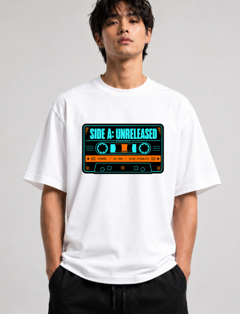 Side A: Unreleased Retro Cassette Tape Synthwave Cyberpunk Music Typography