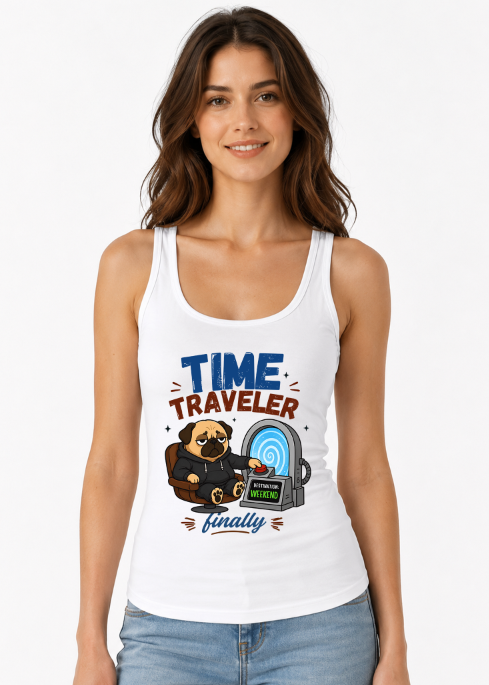 Time Traveler Destination Weekend Funny Pug Dog Sci-Fi Work Humor