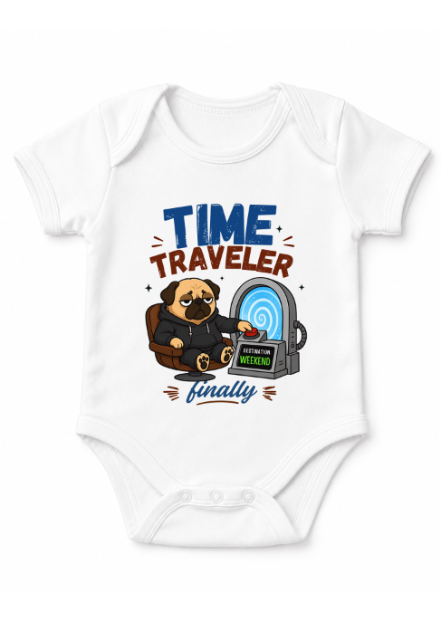 Time Traveler Destination Weekend Funny Pug Dog Sci-Fi Work Humor