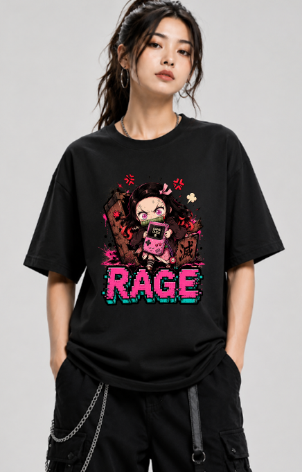 Rage Gamer Chibi Demon Girl Retro Glitch Streetwear
