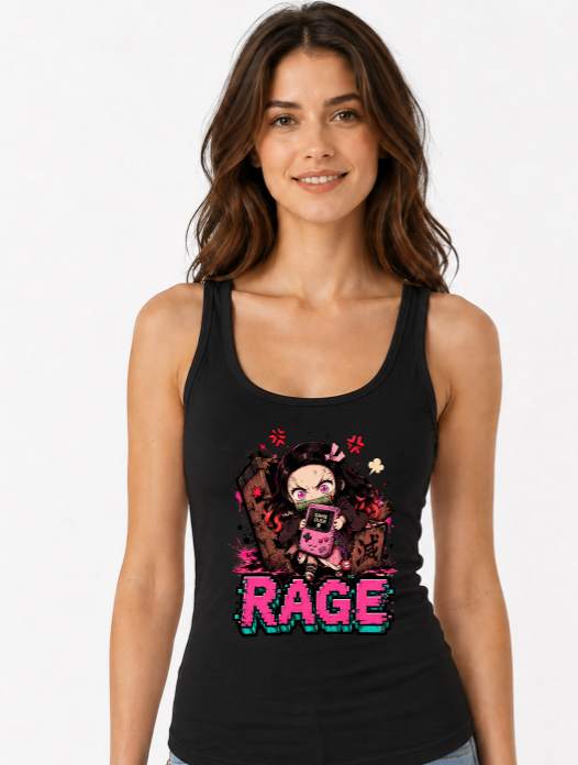 Rage Gamer Chibi Demon Girl Retro Glitch Streetwear