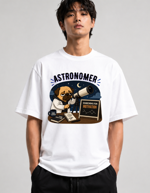 Astronomer Searching For Motivation Funny Telescope Pug Dog Space Humor