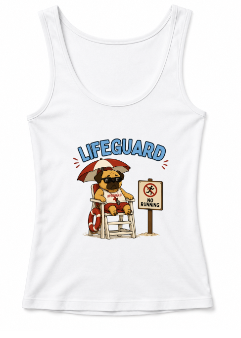 Lifeguard No Running Funny Grumpy Pug Dog Beach Summer Humor