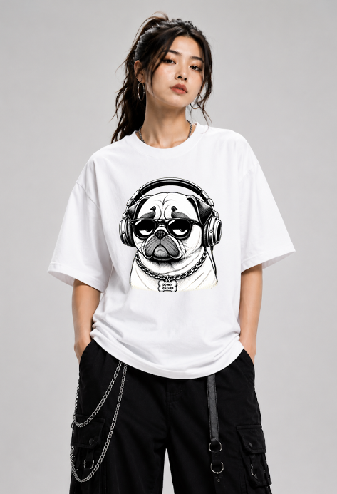 Funny Cool Pug Wearing Headphones Sunglasses Do Not Disturb Vintage Ink Dog