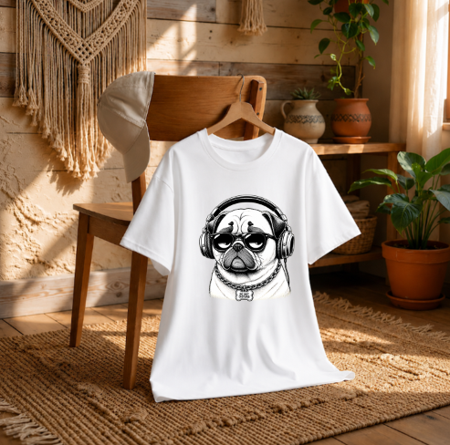 Funny Cool Pug Wearing Headphones Sunglasses Do Not Disturb Vintage Ink Dog