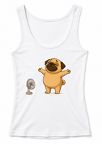 Chubby Pug Dog Cooling Down Electric Fan Summer Heat Humor