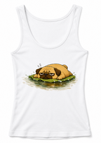 Floating Pug Dog On Lily Pad Lazy Frog Water Pond Funny Humor