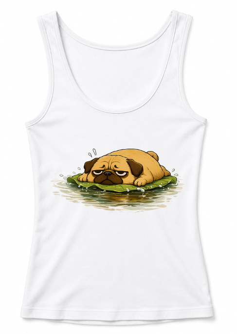 Floating Pug Dog On Lily Pad Lazy Frog Water Pond Funny Humor