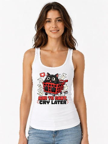 Add To Cart Cry Later - Funny Black Cat Shopping Spree Graphic T-Shirt