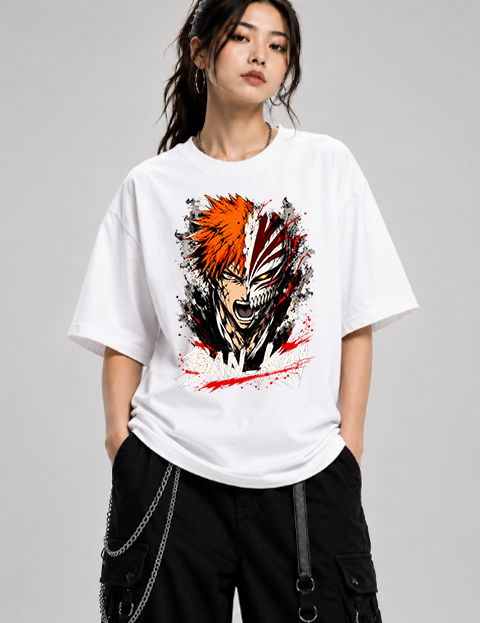 Bankai Hollow Mask Soul Reaper Orange Hair Anime Ink Splatter