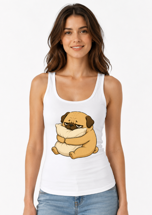 Tired Pug Hugging Pillow Funny Sleep Nap Lover Grumpy Dog Humor