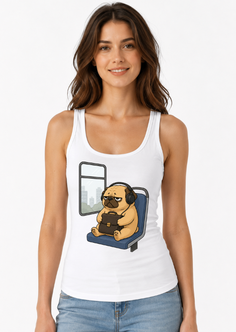 Tired Pug Commute On Subway Bus Funny Work Office Humor