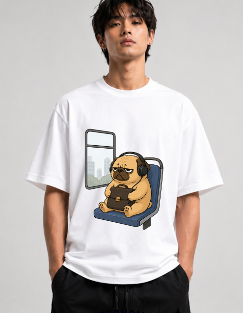 Tired Pug Commute On Subway Bus Funny Work Office Humor