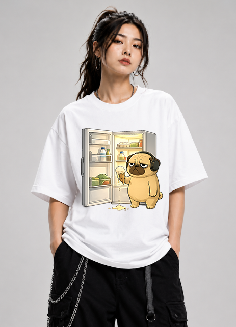 Late Night Snack Pug Dog Refrigerator Melting Ice Cream Funny Humor