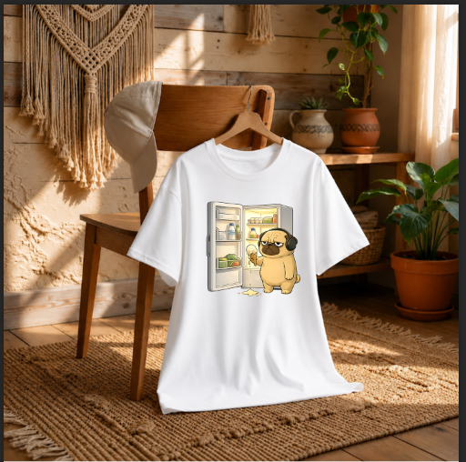 Late Night Snack Pug Dog Refrigerator Melting Ice Cream Funny Humor