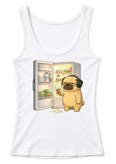 Late Night Snack Pug Dog Refrigerator Melting Ice Cream Funny Humor