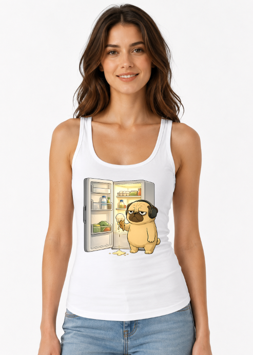 Late Night Snack Pug Dog Refrigerator Melting Ice Cream Funny Humor