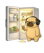 Late Night Snack Pug Dog Refrigerator Melting Ice Cream Funny Humor