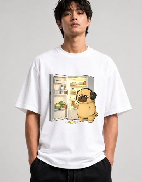 Late Night Snack Pug Dog Refrigerator Melting Ice Cream Funny Humor