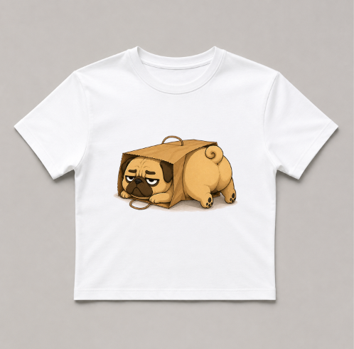 If It Fits I Sits Chubby Pug Dog In Paper Bag Funny Humor
