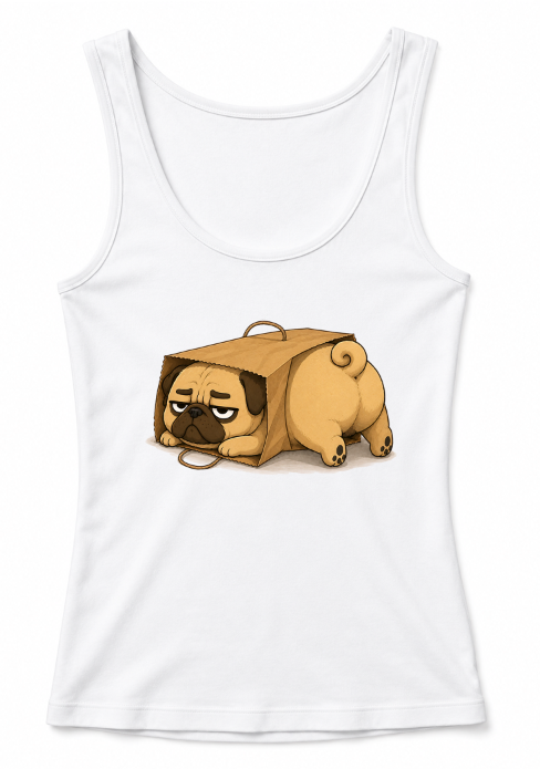If It Fits I Sits Chubby Pug Dog In Paper Bag Funny Humor