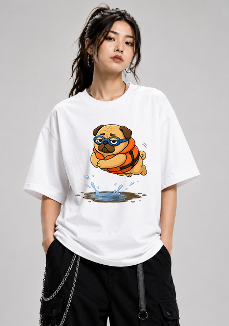 Funny Swimming Pug Dog Life Jacket Goggles Summer Water Puddle Humor