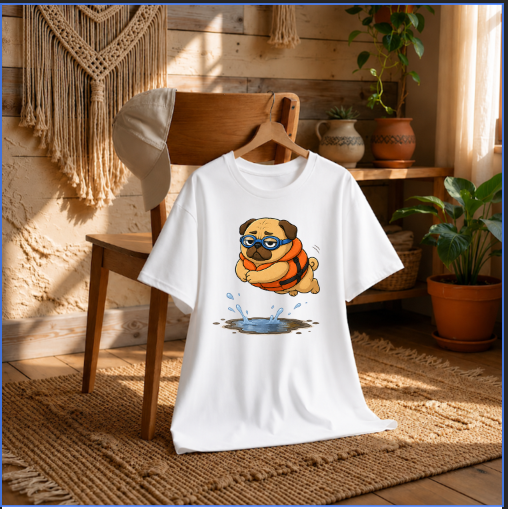 Funny Swimming Pug Dog Life Jacket Goggles Summer Water Puddle Humor