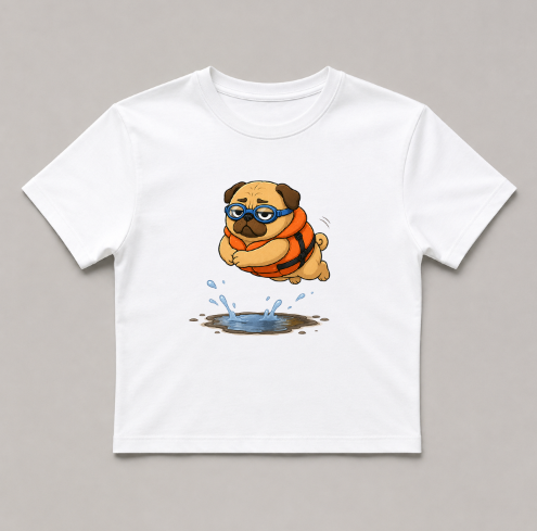 Funny Swimming Pug Dog Life Jacket Goggles Summer Water Puddle Humor