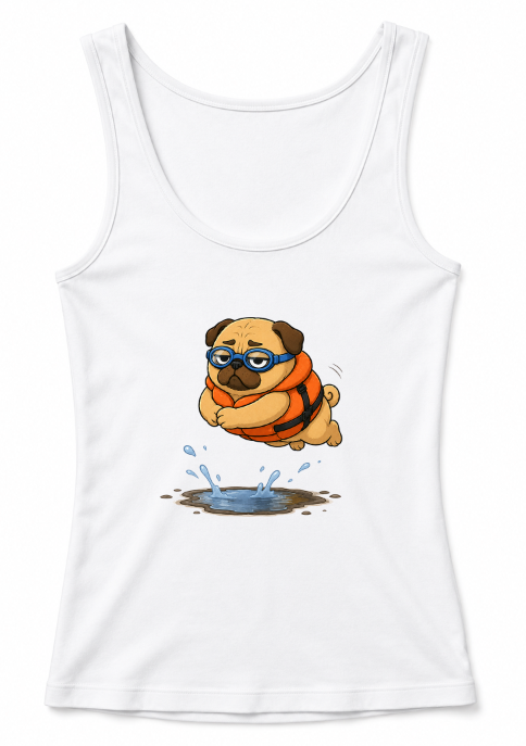 Funny Swimming Pug Dog Life Jacket Goggles Summer Water Puddle Humor