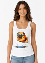 Funny Swimming Pug Dog Life Jacket Goggles Summer Water Puddle Humor