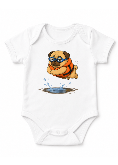 Funny Swimming Pug Dog Life Jacket Goggles Summer Water Puddle Humor