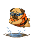 Funny Swimming Pug Dog Life Jacket Goggles Summer Water Puddle Humor