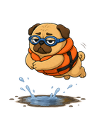 Funny Swimming Pug Dog Life Jacket Goggles Summer Water Puddle Humor