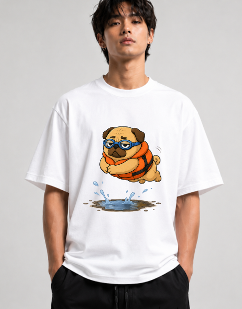 Funny Swimming Pug Dog Life Jacket Goggles Summer Water Puddle Humor