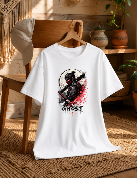Ghost Samurai Japanese Oni Mask Katana Ink Splatter Art