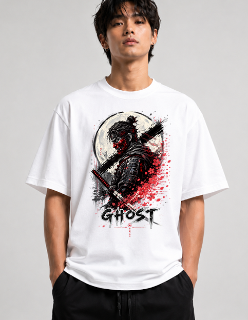 Ghost Samurai Japanese Oni Mask Katana Ink Splatter Art