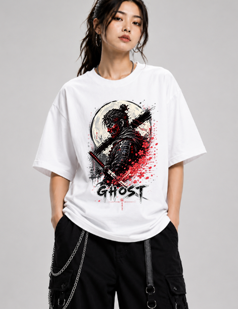 Ghost Samurai Japanese Oni Mask Katana Ink Splatter Art