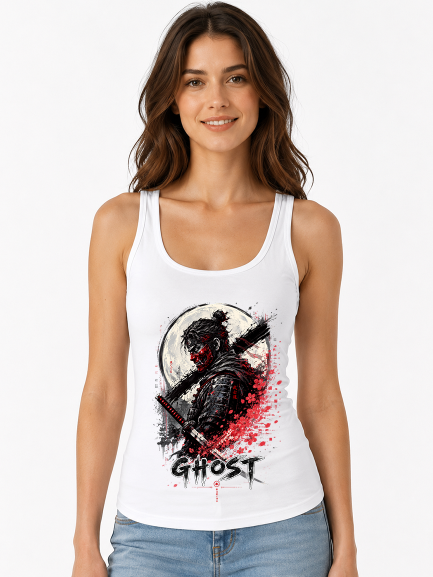 Ghost Samurai Japanese Oni Mask Katana Ink Splatter Art