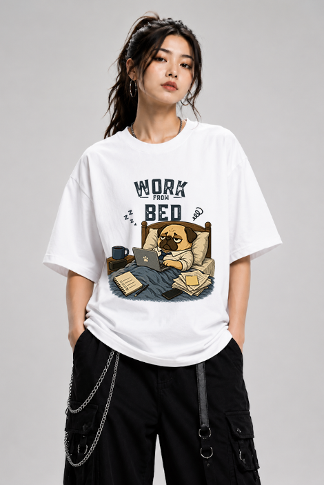 Work From Bed Funny Tired Pug Dog Remote Work Office Humor
