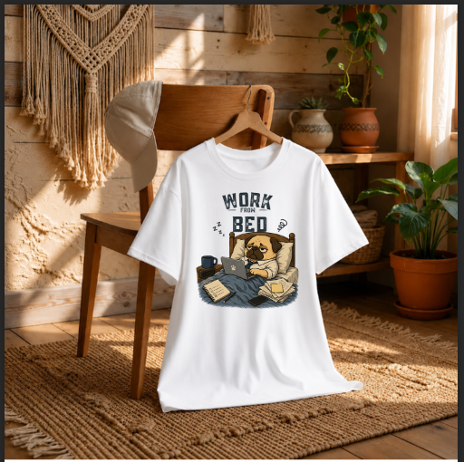 Work From Bed Funny Tired Pug Dog Remote Work Office Humor