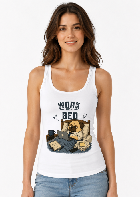 Work From Bed Funny Tired Pug Dog Remote Work Office Humor