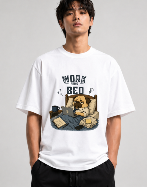 Work From Bed Funny Tired Pug Dog Remote Work Office Humor