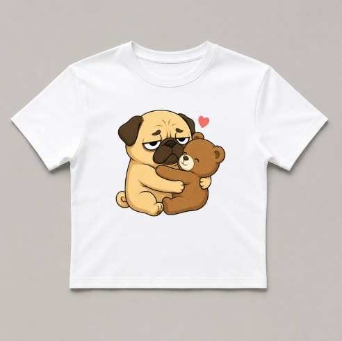 Tired Pug Hugging Teddy Bear Cute Kawaii Dog Love Humor